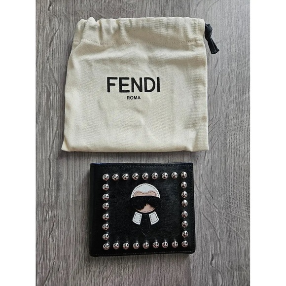 NWOT Limited Edition Fendi Karlito Studded Bifold Wallet Mink Fur - Picture 2 of 6